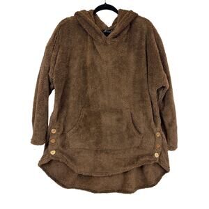 NOneine New Elegance Brown Hooded Fleece Jacket Kangaroo Pocket Side Buttons XL